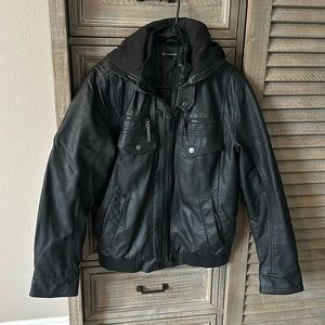 Brand new INC womwns medium leather jacket zip up with hood